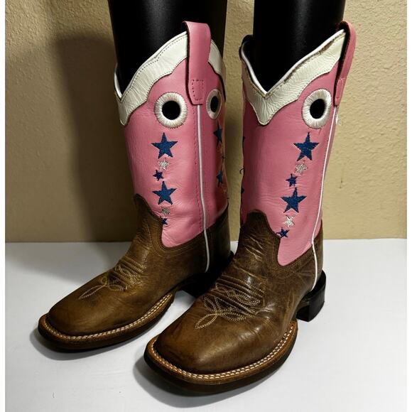 Old West Youth Girls Pink Square Toe Western Cowboy Boots - Size 13 D - Picture 1 of 7